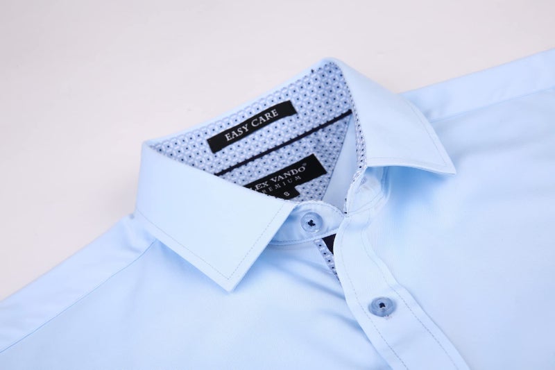 Alex Vando Mens Rayon Dress Shirts Wrinkle Free Regular Fit Stretch Button Down Shirt,Blue,S - Image 3